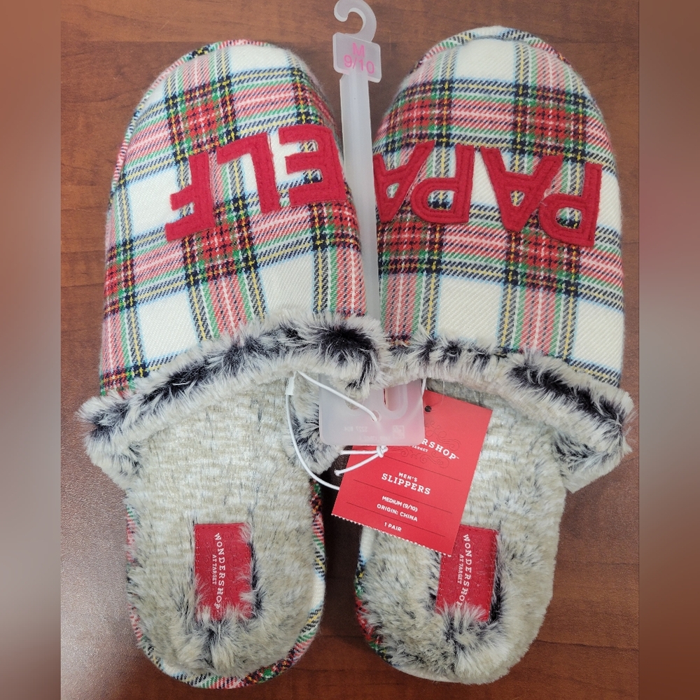 Wondershop Men's Slippers with Papa Elf Faux Fur 9/10 Nwt